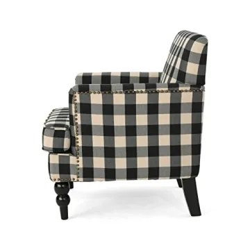Christopher Knight Home Evete Tufted Fabric Club Chair, Black Checkerboard