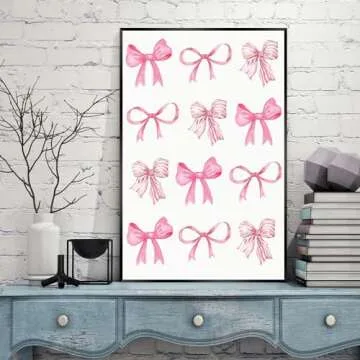 Sufeasdf Trendy Pink Bow Canvas Wall Art Watercolor Pink Bow Prints Painting Balletcore Girl Posters Funky Coquette Preppy Aesthetic Wall Decor12x18inch Unframed
