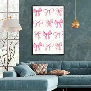 Sufeasdf Trendy Pink Bow Canvas Wall Art Watercolor Pink Bow Prints Painting Balletcore Girl Posters Funky Coquette Preppy Aesthetic Wall Decor12x18inch Unframed