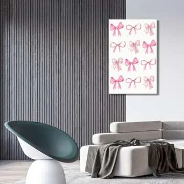 Sufeasdf Trendy Pink Bow Canvas Wall Art Watercolor Pink Bow Prints Painting Balletcore Girl Posters Funky Coquette Preppy Aesthetic Wall Decor12x18inch Unframed