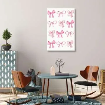 Sufeasdf Trendy Pink Bow Canvas Wall Art Watercolor Pink Bow Prints Painting Balletcore Girl Posters Funky Coquette Preppy Aesthetic Wall Decor12x18inch Unframed