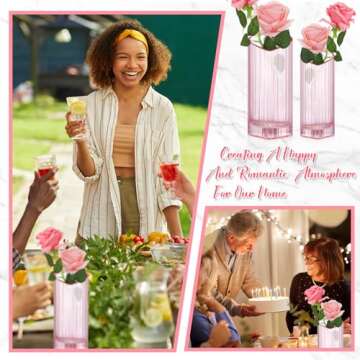 Maxcheck 2 Pcs Valentine's Day Pink Flower Vase Heart Shaped Vase Pink Glass Vase for Wedding Home Decor Table Centerpieces Living Room Kitchen Office Restaurant Hotel Dining Table, 2 Size