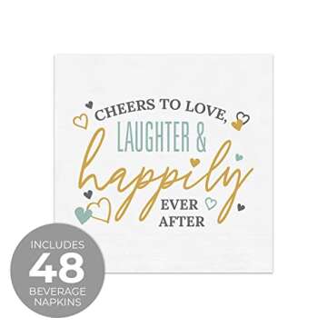 Cheers To Love Laughter Happily Ever After Beverage Napkins / 48 Modern Uncoined Wedding Napkins / 4...
