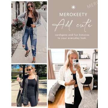 MEROKEETY Women's 2025 Fall Long Sleeve Cable Knit Sweater Open Front Cardigan Button Loose Outerwear Beige