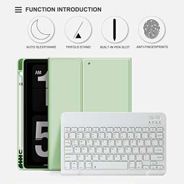 aoub Case for iPad 9th/8th/7th Generation 10.2 inch, Stand Folio Detachable Wireless Bluetooth Keyboard Cover Soft TPU Back Case with Pencil Holder for iPad 10.2 2021/2020/2019, Light Green