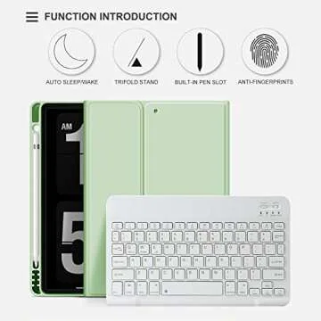 aoub Case for iPad 9th/8th/7th Generation 10.2 inch, Stand Folio Detachable Wireless Bluetooth Keyboard Cover Soft TPU Back Case with Pencil Holder for iPad 10.2 2021/2020/2019, Light Green