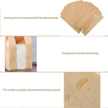 Paper Bread Bags - 30 Pack - Homemade Bread Storage Bags with Clear Window Includes Label Seal Stickers -Bakery Packaging Bags for Cookies, Bread, and Treats - Large Kraft 13.7x8.2x3.5inch Brown