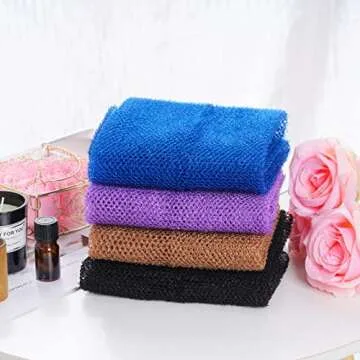 4 Pcs African Exfoliating Net, Fengek 31.5 Inch African Long Body Net Sponges Skin Back Scrubber for Daily Shower Bathing Exfoliating (Multicolor 1)