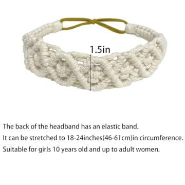 Hixixi 3PCS Handmade Knit Crochet Headbands Elastic No Slip Macrame Boho Hairband for Women Girls Wide Top Knot Turban Hair Bands