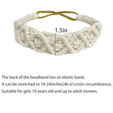 Hixixi 3PCS Handmade Knit Crochet Headbands Elastic No Slip Macrame Boho Hairband for Women Girls Wide Top Knot Turban Hair Bands