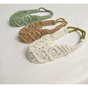 Hixixi 3PCS Handmade Knit Crochet Headbands Elastic No Slip Macrame Boho Hairband for Women Girls Wide Top Knot Turban Hair Bands