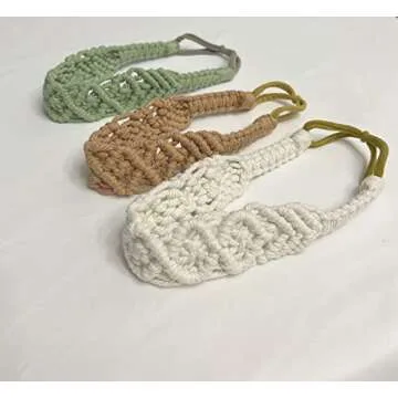 Hixixi 3PCS Handmade Knit Crochet Headbands Elastic No Slip Macrame Boho Hairband for Women Girls Wide Top Knot Turban Hair Bands