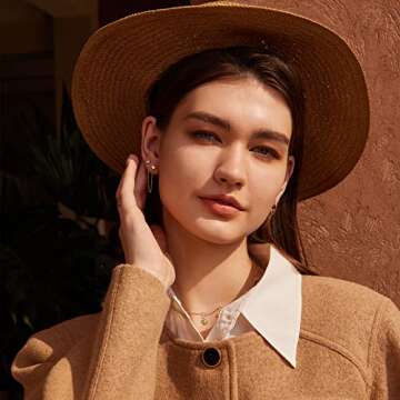 VALLOEY ROVER Stud Earrings for Women 14K Gold Plated Chain Moon Snake Butterfly Cross Ear Studs Cartilage Ear Jacket Minimalist Earrings Everyday Jewelry Gift for Women