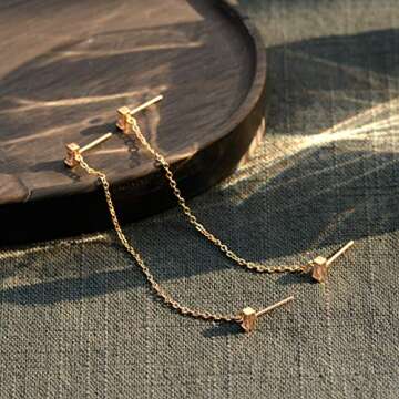 VALLOEY ROVER Stud Earrings for Women 14K Gold Plated Chain Moon Snake Butterfly Cross Ear Studs Cartilage Ear Jacket Minimalist Earrings Everyday Jewelry Gift for Women