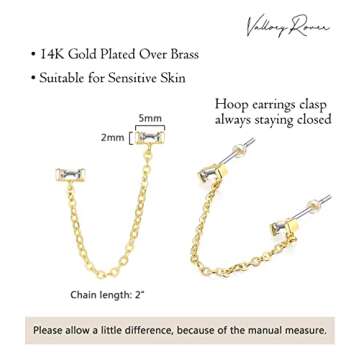 VALLOEY ROVER Stud Earrings for Women 14K Gold Plated Chain Moon Snake Butterfly Cross Ear Studs Cartilage Ear Jacket Minimalist Earrings Everyday Jewelry Gift for Women