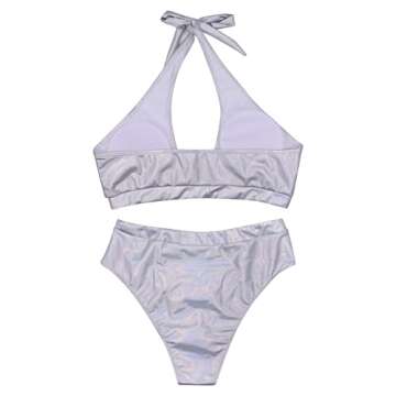 JUMISEE Women 2 Piece Rave Holographic Buckle Bikini Set Sexy Cross Halter Cutout Swimsuit Festival Outfit