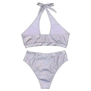 JUMISEE Women 2 Piece Rave Holographic Buckle Bikini Set Sexy Cross Halter Cutout Swimsuit Festival Outfit
