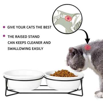 Double Ceramic Raised Cat or Small Dog Bowls with Metal Stand for Pet Food and Water Dishes,12 Ounce...