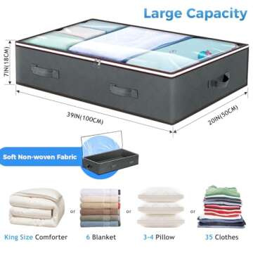 Budding Joy 90L Under Bed Storage Containers, Closet Organizers and Storage Bins, Foldable Underbed Storage Bags for Blankets, Towels, Comforter, Sweaters, Pillows, Linen Sheets, Wrapping Paper