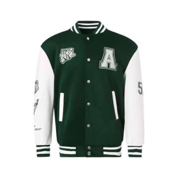 Stylish Mxiqqpltky Men's Vintage Varsity Jacket Green