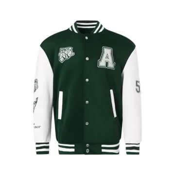 Stylish Mxiqqpltky Men's Vintage Varsity Jacket Green