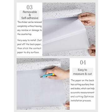 MelunMer Glossy Marble Contact Paper for Countertops Peel and Stick Wallpaper for Kitchen Waterproof Granite White Marble Sticker Self Adhesive Removable Wallpaper 393”× 23.6” Easy to Install & Clean