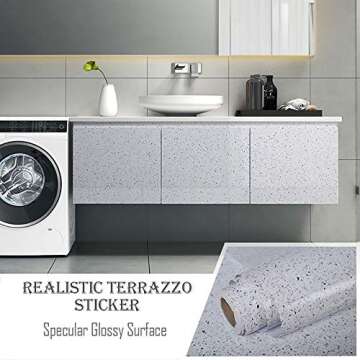 MelunMer Glossy Marble Contact Paper for Countertops Peel and Stick Wallpaper for Kitchen Waterproof Granite White Marble Sticker Self Adhesive Removable Wallpaper 393”× 23.6” Easy to Install & Clean