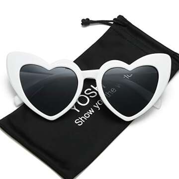 YOSHYA Clout Goggle Heart Sunglasses Vintage Cat Eye Mod Style Retro Kurt Cobain Glasses (White Grey...