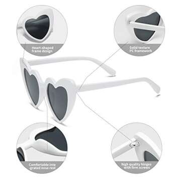 YOSHYA Clout Goggle Heart Sunglasses Vintage Cat Eye Mod Style Retro Kurt Cobain Glasses (White Grey)