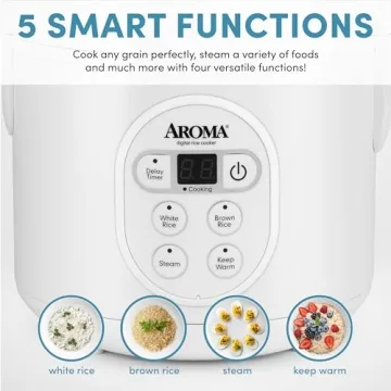 Aroma 8-Cup Digital Rice Cooker & Food Steamer - White