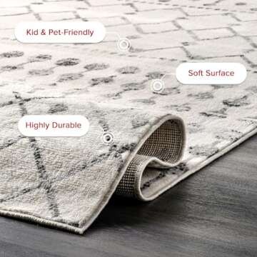 nuLOOM 7' x 9' Indoor Performance Area Rug, Stain-Resistnat, Pet and Kid Friendly, Durable, High-Traffic, Zola ivory/grey