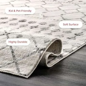 nuLOOM 7' x 9' Indoor Performance Area Rug, Stain-Resistnat, Pet and Kid Friendly, Durable, High-Traffic, Zola ivory/grey