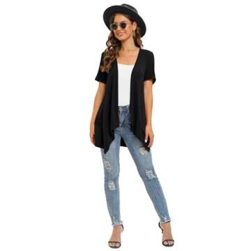Veryoung Trendy Lightweight Summer Cardigan Casual Soft Draped Open Front Short Sleeve Cardigans for Women with Pockets High Low Hem 2025,Black,Medium
