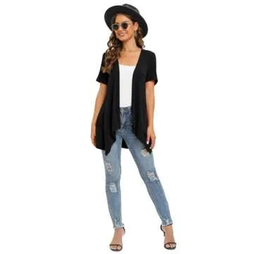 Veryoung Trendy Lightweight Summer Cardigan Casual Soft Draped Open Front Short Sleeve Cardigans for Women with Pockets High Low Hem 2025,Black,Medium