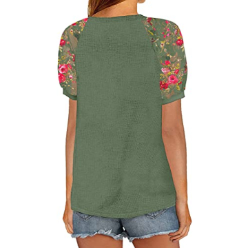 MIHOLL Women's Lace V Neck Puff Sleeve Casual Top