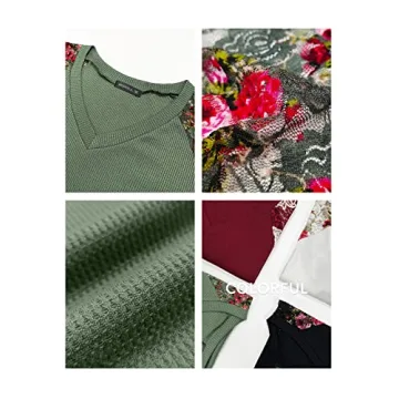 MIHOLL Women's Lace V Neck Puff Sleeve Casual Top