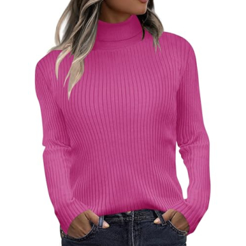 Zeagoo Women's Turtleneck Sweaters 2024 Fall Fitted Long Sleeve Pullover Sweater Ribbed Knit Basic T...