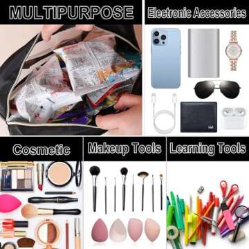 Chenille Letter Patch Clear Bag,Preppy Multi-purpose PVC&Nylon Clear Makeup Bag with Handles,Large Travel Makeup Toiletry Storage Zipper Pouch, Tote Bag for Women (Black-SNACKS)