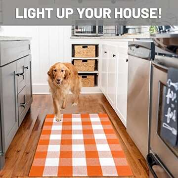 IOHOUZE Cotton Buffalo Plaid Check Rug Outdoor Doormat 27.5 x 43 Inches Washable Woven Outdoor Indoor Welcome Mats for Front Door/Farmhouse/Entryway/Home Entrance White and Orange Outdoor Rug