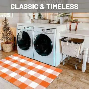 IOHOUZE Cotton Buffalo Plaid Check Rug Outdoor Doormat 27.5 x 43 Inches Washable Woven Outdoor Indoor Welcome Mats for Front Door/Farmhouse/Entryway/Home Entrance White and Orange Outdoor Rug