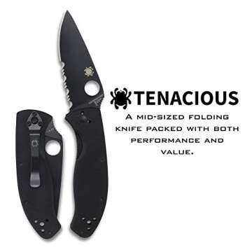 Spyderco Tenacious Folding Utility Pocket Knife - 3.39" Black Blade with G-10 Handle