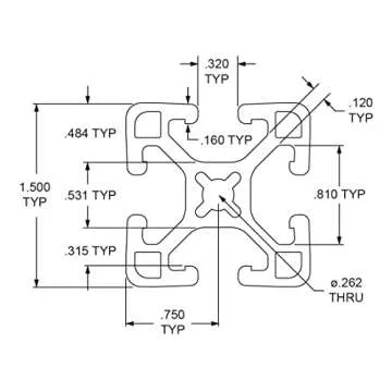 8020, 1515, 15 Series 1.5 Inch x 1.5 Inch T-Slotted Aluminum Extrusion DIY Extruded Linear Slot Bar ...