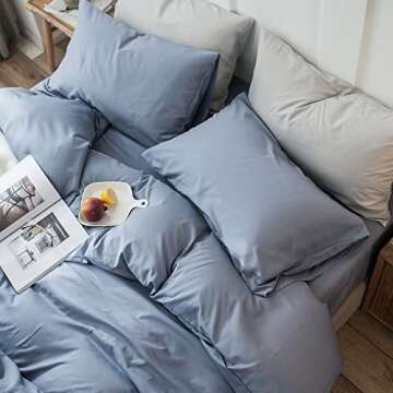 FenDie Blue Duvet Cover Queen Washed Microfiber Duvet Cover Solid Blue Comforter Cover Modern Boys Men Blue Bedding Set Soft Polyester Bedding Quilt Cover, Zipper Closure