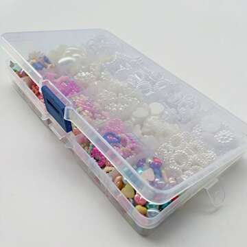 Chenkou Craft Random 700pcs Love Heart Bow Teardrop Bead Rose Sunflower Rhinestone Loose Bead DIY Flat Back Beads Assorted Lots + Plastic Box