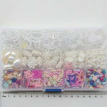 Chenkou Craft Random 700pcs Love Heart Bow Teardrop Bead Rose Sunflower Rhinestone Loose Bead DIY Flat Back Beads Assorted Lots + Plastic Box