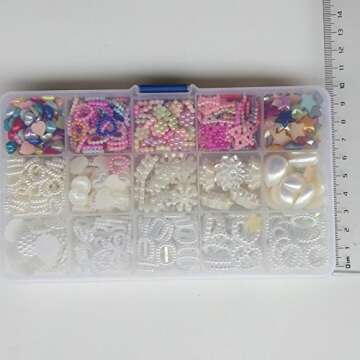 Chenkou Craft Random 700pcs Love Heart Bow Teardrop Bead Rose Sunflower Rhinestone Loose Bead DIY Flat Back Beads Assorted Lots + Plastic Box