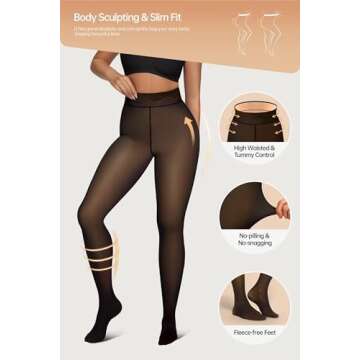 Vertvie Women's Fleece Lined Tights Sheer Fake Translucent One Seam Warm Pantyhose Thick High Waisted Thermal Leggings Winter(Black Sheer-Skin Fleece,220g-Thick Fleece,Small-Medium Plus)