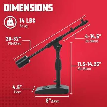 Gator Frameworks Short Weighted Base Microphone Stand with Telescopic Boom Arm and 2.5 Lbs Counter Weight; Ideal for Desktop, Recording, and Streaming (GFW-MIC-0822)