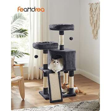 Feandrea Cat Tower, Cat Tree for Indoor Cats, 45.3-Inch Cat Condo with Scratching Post, Ramp, Perch,...