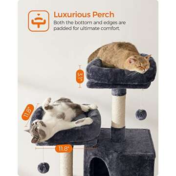 Feandrea Cat Tower, Cat Tree for Indoor Cats, 45.3-Inch Cat Condo with Scratching Post, Ramp, Perch, Spacious Cat Cave, for Kittens, Elderly Cats, Adult Cats, Small Space, Smoky Gray UPCT141G01